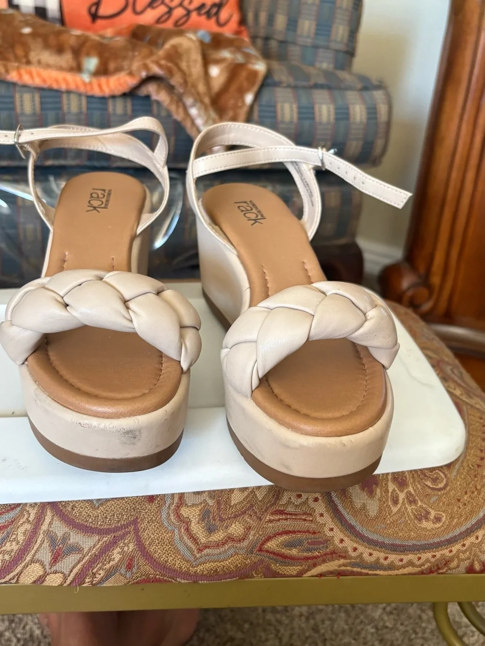 Braided Strap Platform Sandals in Beige by Rack